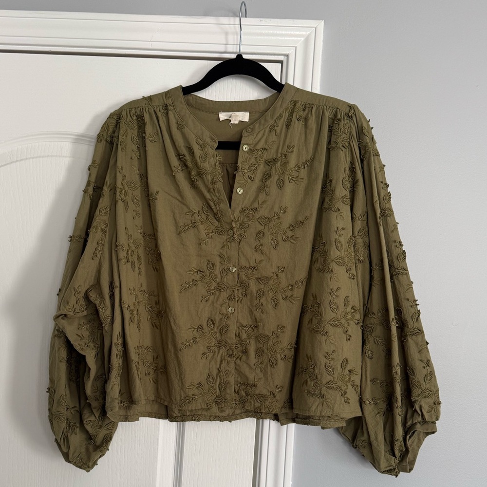 Entro Olive Green Embroidered Blouse